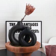 YSSM Wedding Medium Sized Ceramic Vase CupBlack Ceramic Donut Vase Set Of 2 Hollow Round Matte Pampas Flower Vases For Boho Home Wedding Party Room Dinner Table Shelf Decor.BlackTSS 1269 - 甜甜圈黑 - 查看 2