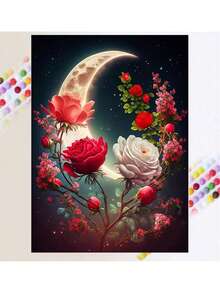 Kit de peinture de diamant de fleur DIY sous la lune, diamant rond plein pour décoration murale de la maison