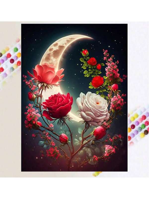 Kit de peinture de diamant de fleur DIY sous la lune, diamant rond plein pour décoration murale de la maison