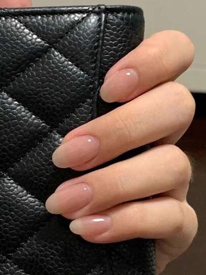 24 件裸色椭圆形按压指甲，简约优雅日式人造指甲套装，适合女士/女孩日常办公室佩戴，含 1 个指甲锉和 1 个凝胶抛光指甲用品