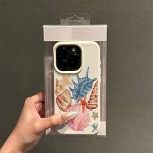 1 pieza Funda de teléfono con material TPU y diseño de estrella de mar y concha de colores, compatible con iPhone/teléfonos, versión internacional, no la versión nacional - Blanco - Ver 3