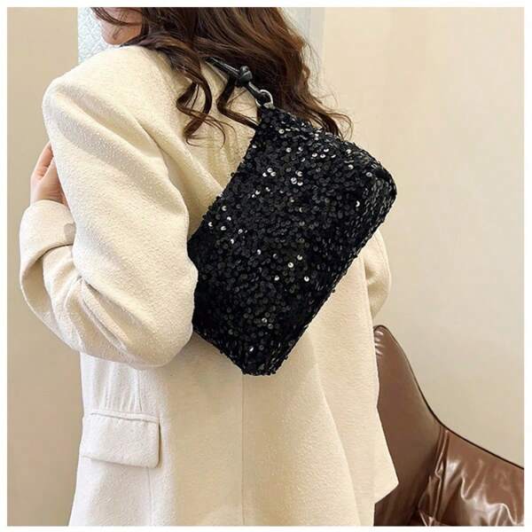 1pc Sequin Shoulder Bag 2025 Summer New Style Texture Fashion Personality Ins Simple Crossbody Large Capacity Party Bag