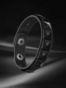 Xiacheng 1/6/9 件装尖头铆钉手链黑色皮革铆钉朋克手链袖口缠绕手镯按扣金属腕带男女通用