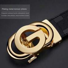 Stylish Metal Buckle Belt For Men And Women - Fashionable Daily Decoration Jeans Belt With Fully Automatic Letter Buckle - Perfect Accessory For Business And Casual Occasions - 黑色 - 查看 5
