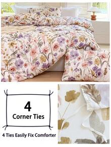 3pcs Floral Pattern Duvet Cover Set, Made Of Super Soft & Breathable Premium Microfiber Fabric, Suitable For All Seasons, Machine Washable, Non-Fading, Non-Pilling, Anti-Shrink, Anti-Wrinkle, Fashionable Bohemian/Farmhouse/Modern Minimalist Bedroom Decor, Easy Care, Fits Twin/Full/Queen/King Size Beds, Ideal For Home, Dorm, Apartment, Hotel, Vacation Rental, And Gift-Giving. - Multicolor - View 6