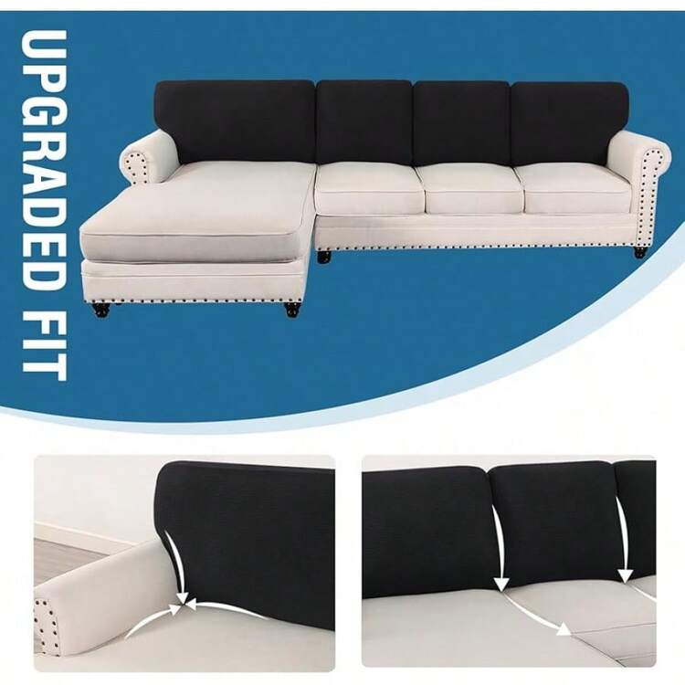 2025 New Sectional Couch Covers 8 Pieces Stretch Sofa Covers Sectional Sofa Set Separate L Shaped Couch Cover Both Left/Right Couch (And Back: 1 Chaise + 3 Sofa, Ivory), Modern Comfortable Sofa Covers - Black - View 7