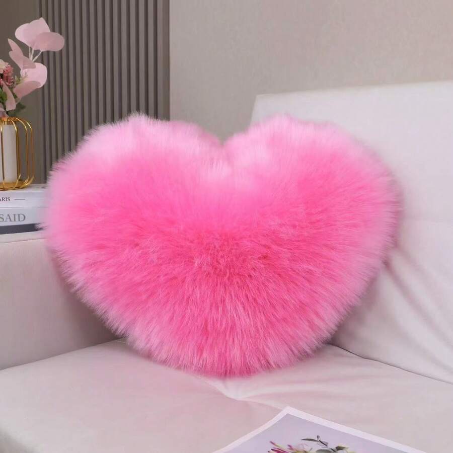 1PC迷你心形毛绒抱枕卧室装饰沙发汽车腰枕靠垫内填充物 - 粉色 - 查看 1