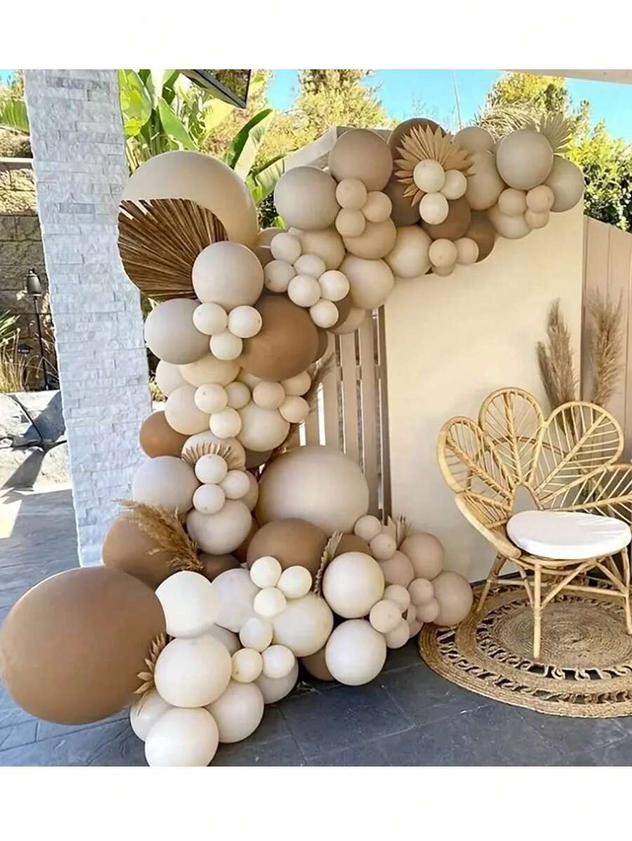 115pcs Retro Khaki, Beige, White Latex Balloon Set, Suitable For Boys, Girls, Kids, Infants, Gift Giving, Baby Shower, Gender Reveal, Wedding, Birthday, Room, Party Decor