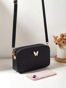 Fashionable Casual Women's Bag, Detachable Adjustable Shoulder Strap, Crossbody Small Square Bag, Exquisite Butterfly Hardware And Zipper Design, Suitable For Travel And Shopping - Black - View 3