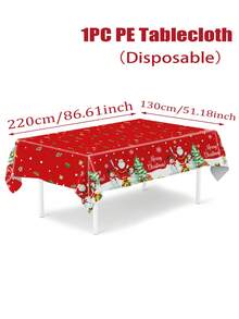 1片聖誕桌布，聖誕老人、企鵝、雪人、雪花和聖誕樹圖案，220*130cm一次性PE桌布，聖誕快樂裝飾，聖誕派對用品，聖誕裝飾 - 彩色 - 查看 4