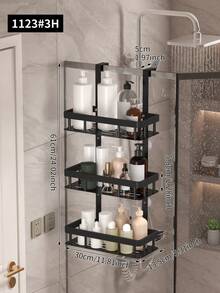 1/2/3-Tier Bathroom Storage Rack, Hanging Shower Caddy, Non-Swaying, Rust-Proof, With Shampoo, Soap And Bathroom Accessories Hooks Back To School Bathroom Accessories - Black - View 15