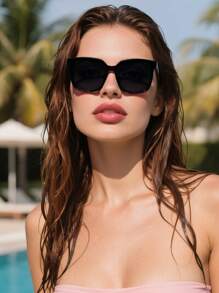 1 pereche ochelari de soare unisex negri cu ramă dreptunghiulară, simpli și versatili, potriviți pentru ieșiri în familie, călătorii, ținute de vacanță, stil sport, condus, plajă, festivaluri de muzică, ieșiri, accesorii de vară, vacanțe, protecție UV, golf, drumeții, stil elegant, accesorii de modă stradală, sport, petreceri, stil stradal, pescuit, activități în aer liber, sărbători, activități în aer liber, protecție solară, vacanțe