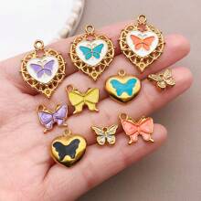 2pcs Fashion Enamel Stainless Steel Butterfly Charm High Quality Gold-Plated Love Butterfly Spacer Beads Pendant For DIY Bracelet Necklace Jewelry Making Craft Accessories