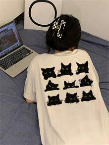 Made In Japan, Spring/Summer Cotton, Round Neck, Loose Fit, Versatile, Simple, English Print Short-Sleeve T-Shirt - White - View 1