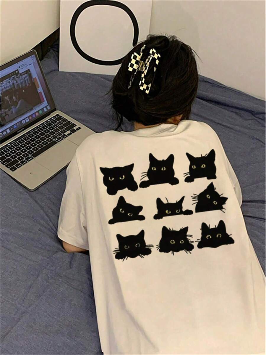 Made In Japan, Spring/Summer Cotton, Round Neck, Loose Fit, Versatile, Simple, English Print Short-Sleeve T-Shirt - White - View 1