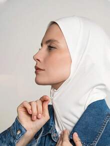 1 件女士纯色拉链围脖头巾，适合日常佩戴 - 白色 - 查看 2