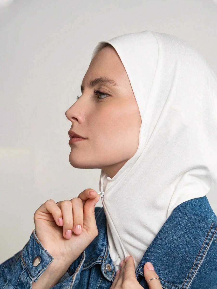 1 件女士纯色拉链围脖头巾，适合日常佩戴