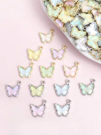 10pcs New Light And Transparent Butterfly Shape Charms, Multicolor Glass Inlay Zinc Alloy Pendants For DIY Glow & Grace Jewelry, Ideal For Temperament Clavicle Chain Necklace Bracelet Earrings - Daily Wear & Casual Vacay Vibes Accessory, Perfect Birthday Or Valentine's Gift For Her