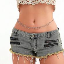 sku8647 Cadena de cintura de circonita de una sola capa, color blanco K