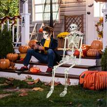 Esqueleto decorativo de Halloween de 40 cm/90 cm/170 cm, esqueleto de plástico com articulações móveis, pode ser usado para pendurar ou como escultura. Adequado para decorações externas de Halloween, casas mal-assombradas, festas, pátios, cemitérios e acessórios didáticos. - Branco - Ver 6