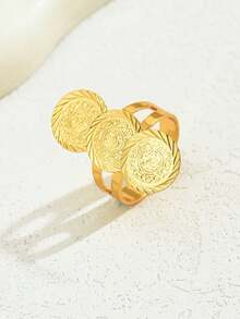 1pc European And American Fashionable Abstract Retro Asymmetrical Pattern Cool Tone Women's Ring Plated With 18k Gold - Yellow Gold - View 3