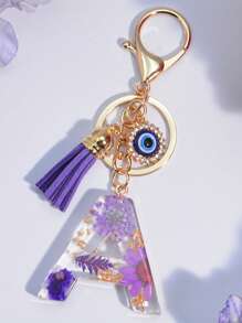 One Initial Keychain For Girl And Ladies, Pink Cute Dry Flower Dandelion Key Chain, Backpack/Handbag Decoration, Butterfly Tassel, Gift Car Accessories Bag Charm School Goth Y2k