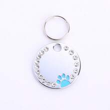 1 件个性化宠物狗/猫身份牌 - 刻有姓名和号码，饰有水晶钻石，圆形金属项圈标签，带有爪印设计，耐用的宠物身份牌，时尚、个性化狗牌，闪亮装饰，夏季配饰