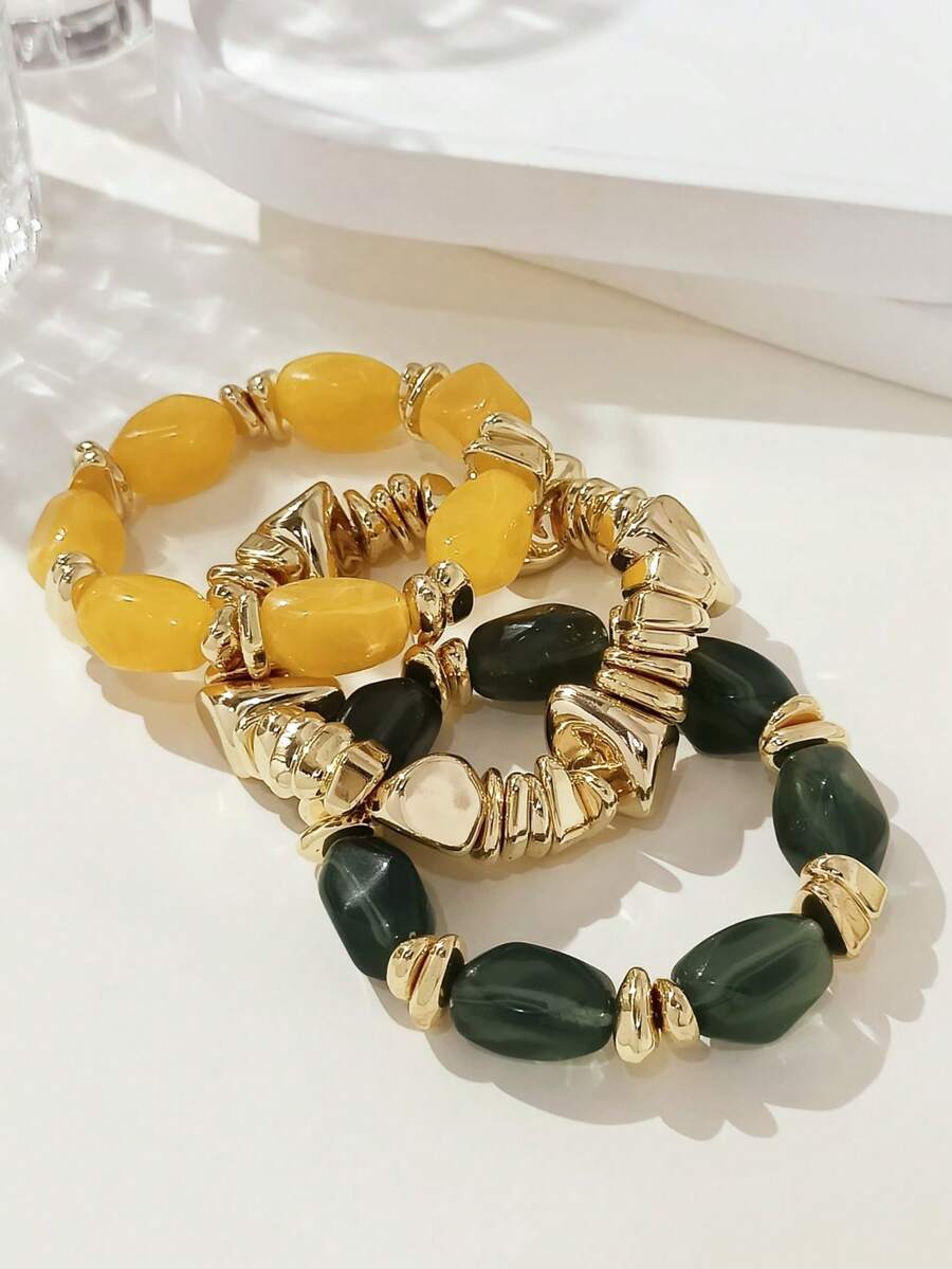 3 件套复古多层厚棕色亚克力串珠手链，时尚波西米亚风格珠宝，适合女士和情侣，奢华高端，适合派对和日常佩戴