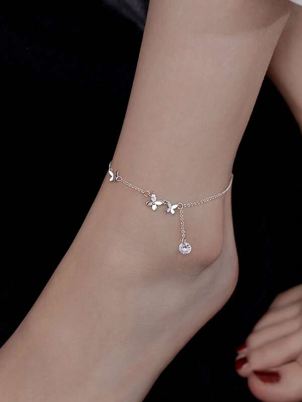 1pc Sparkling Butterfly Anklet, Women's Fashion Luxury Elegant Romantic Unique Niche Design Delicate Tasseled Foot Jewelry For Daily Wear, Beach, Holiday