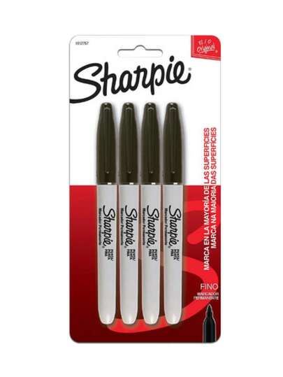 4 Marcadores Permanentes Negro Punta Fina Sharpie 1 Paquete Con 4 Piezas, marcadores de color negro de gran pigmentación.
