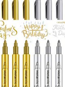 6支/套/4支/套/2支/套/1支 优雅金属金银色书法笔 - 防水闪光墨水，适用于婚礼、婚庆用品、生日和父亲节贺卡 | 写一封饱含深情的感谢信给妈妈，用于邀请函、信封和DIY手工艺品