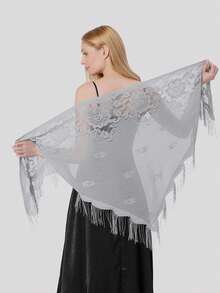 1 件女士柔软纯色透明雪纺披肩，派对舞会礼服配饰