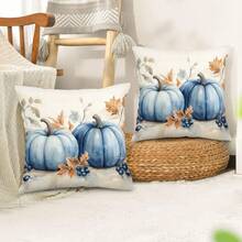 Pillowcases, Autumn Blue Pumpkin Throw Pillows, Pillowcases (16in*16in, 18in*18in, 20in*20in), 2 Pieces Set, Autumn Decorative Home Farmhouse, Thanksgiving And Halloween Sofa Pillowcases - Blue - View 4