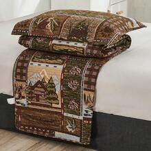 Reversible Lodge Plaid Bedding Moose Bear Quilt Full/Queen Size Rustic Bedspread Cabin Coverlet Wildlife Forest Daybed Cover Summer Lightweight Bed Cover Pillow Shams - Màu xanh sô cô la - Xem 7