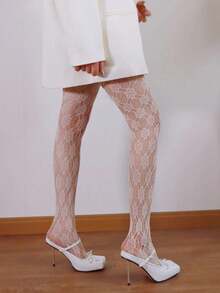 1/3 件性感蕾丝花镂空渔网连裤袜，提花网袜，适合日常穿着、派对、表演和礼物