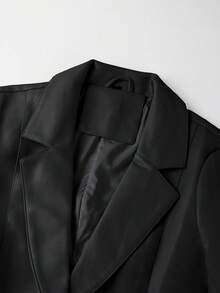 Risissida 女士仿皮 PU 夹克外套翻领商务休闲夹克中长款春秋时尚夹克带口袋冬季外套 - 黑色 - 查看 5