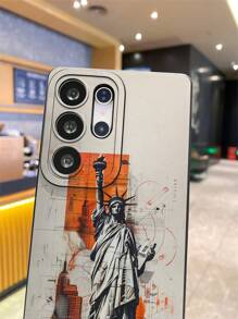 Travel 1 Pc Fashion Statue Of Liberty Graffiti Drawing Design, Black Matte Soft TPU Material Eye-Shaped Shockproof Phone Case, Suitable As Gift For Boyfriend/Girlfriend, Compatible With Apple, OPPO, Vivo And Other Android Models