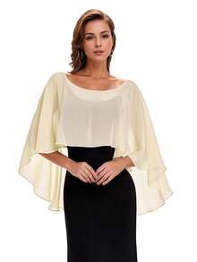 一件优雅女士雪纺披肩/围巾，柔软伴娘披肩，抗皱短前长后纯色雪纺披肩，婚礼罩衫，不对称披肩，多功能套头衫，适合伴娘、婚礼、正式场合、春夏秋季连衣裙穿着。 - 彩色 - 查看 15