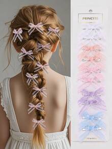 10个/套 女孩蕾丝网蝴蝶结发夹配饰 - 彩色 - 查看 2