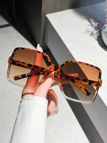 1 Pair Unisex Square Bohemian Style Sunglasses, Suitable For Street Style, Travel, Sports, Driving, Festivals, Outings, Summer Accessories, Vacations, Outdoor Activities, UV Protection, Golf, Hiking, Elegant Outfit, Sports, Parties, Outdoor Activities, Fishing, Holidays, Sun Protection - Leopard Tea - View 2