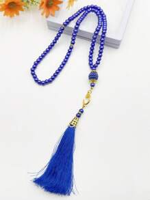 1 pieza Pulsera de cuentas de oración musulmana de 99 cuentas de vidrio con borlas, diseño minimalista de moda para uso diario