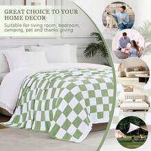 Downluxe Checkered Blanket Twin Size, 60x80 Inch Warm Lightweight Comfy Knitted Blanket, Ultra Cozy Twin For Bed/Sofa/Camping/Picnic (Sage Green) - 格紋鼠尾草綠 - 查看 5