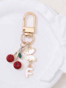 1 件可爱甜美亚克力樱桃字母钥匙扣不锈钢 26 个字母钥匙圈适用于手提包背包汽车钥匙 - 优雅女士节日礼物。背包装饰钥匙扣 - 彩色 - 查看 32