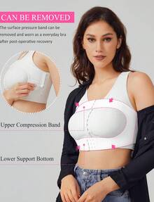 Post-Surgery Front Closure Bra For Women - Mastectomy Recovery Bra With Removable Support Band | Comfortable Compression Everyday Wear - White - View 3