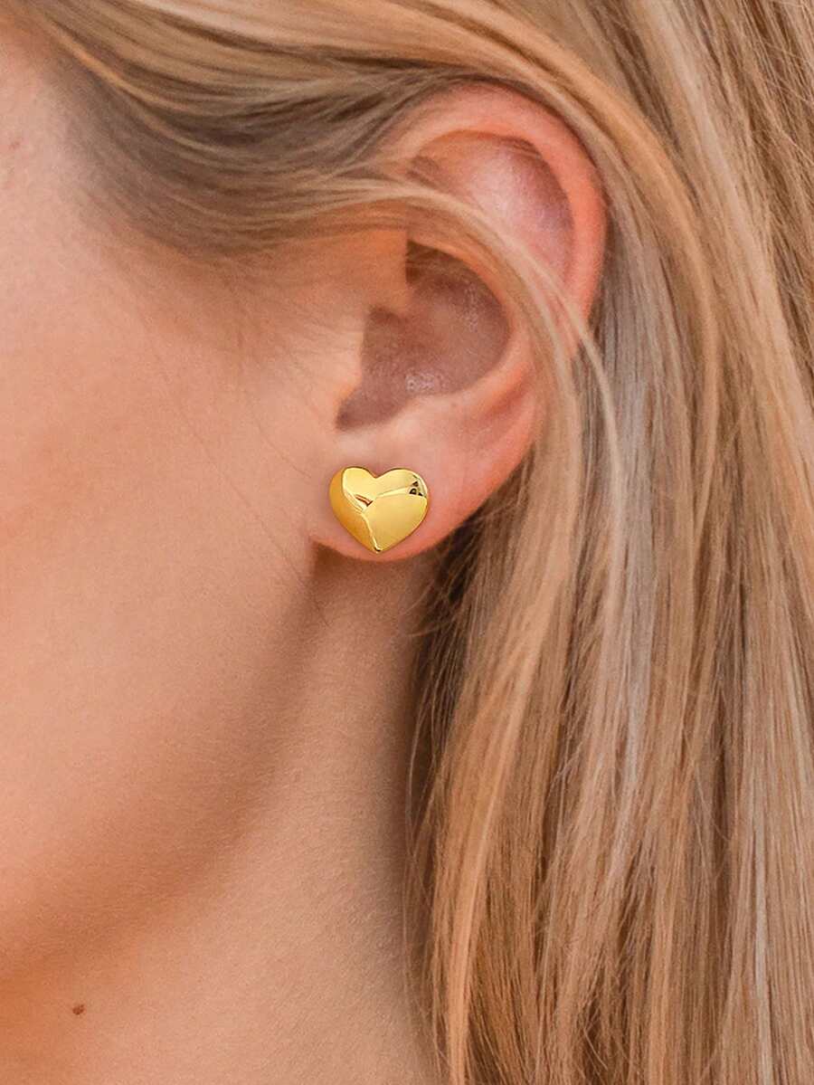 1 对精美 925 标准纯银弧形心形耳环，适合女士精美珠宝礼物 - 弧面愛心耳環 - 查看 1