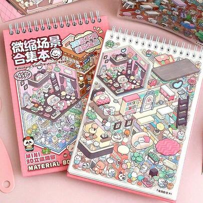 25 piezas Pegatinas de mascotas + Libro de colección de pegatinas de escenas miniatura de 20 escenas diferentes, Libro de pegatinas de casa de niña en miniatura con capas 3D, Juego de pegatinas decorativas de paisaje de casa de dibujos animados 3D, Accesorios de papel para collage DIY, Adecuado para cuaderno, funda de teléfono, taza de agua, pegatinas de scrapbook