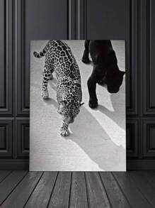1 pièce Élégance raffinée : Toile murale panthère et léopard noir et blanc, esthétique classique de la jungle en noir et blanc, photographie de léopard et d'ocelot – Impression animalière luxueuse pour salon, chambre, bureau et salle à manger modernes, sans cadre