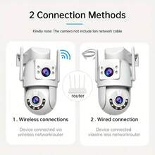 5MP 户外 Wi-Fi 智能双摄像头系统宠物、老人和保姆监控夜视双向音频通信 IP66 防水等级自动跟踪 360° 平移倾斜存储卡和云存储 Type-C 供电安全监控设备注意：随附的 64GB 存储卡（实际可用容量 58.2GB）为单张存储卡，不包含监控服务。