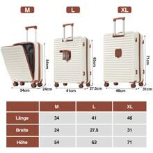 Valigia a tre pezzi - 20/24/28 pollici, innovativo design di apertura frontale + portabicchieri pieghevole, materiale ABS, lucchetto TSA, ruote universali a 360°, valigia da viaggio per famiglie