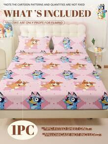 Bluey 1件蓝色小矮人图案床笠，蓝色小矮人图案床垫保护套，舒适床上用品，透气，抗起球，卡通床罩，家居装饰，适用于所有床型 - 单人床、双人床、大号床、特大号床，四季皆宜，可机洗，防尘防滑，不含枕头和枕套，节日礼物，秋季装饰，房间装饰 - 粉色 - 查看 2